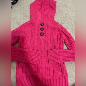 Aeropostale Fuchsia Cable Knit Hooded Sweater